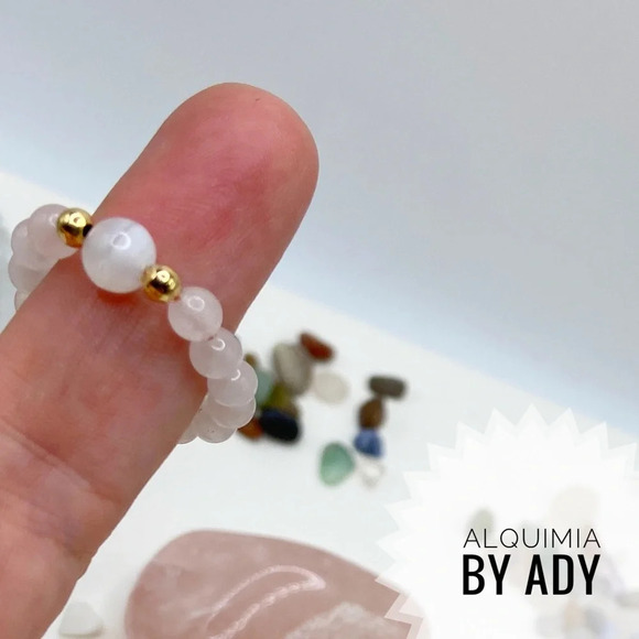 Infinity band Opal and pink Quartz beaded gem ring - Picture 1 of 2